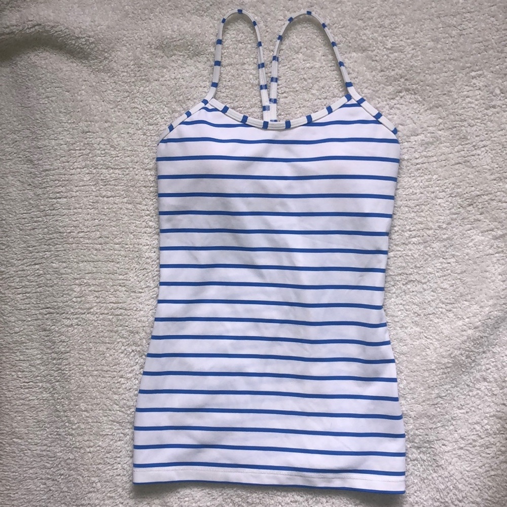 lululemon athletica Blue and White Striped Tank Top